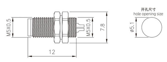 M5 Male Front Mount Socket Solder Screw M5*0.5 3/4pin Black 20A  IP67