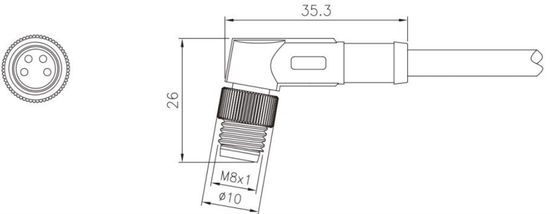 Waterproof IP67 M8 Angled Male Plug Overmolded 3 - 8A for Outdoor Applications