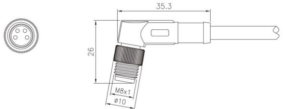 3-8A IP67 Waterproof M8 Angled Male Plug Metal Interface for Outdoor Installations