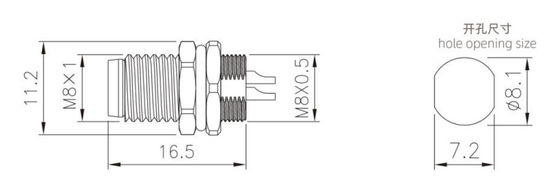 Male Front Mount M8 Circular Connector 60V 3A IP67 Rating With 3/4pin Screw Terminal