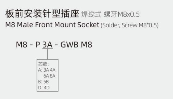 Male Front Mount M8 Circular Connector 60V 3A IP67 Rating With 3/4pin Screw Terminal