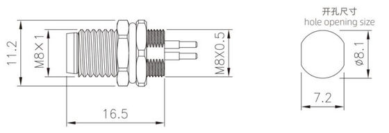 Industrial M8 Male Front Mount Socket with 3/4pin Screw Terminal IP67 Waterproof