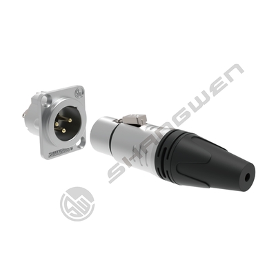Indoor Panel Mount Chassis Microphone Mini XLR Audio Connector 3-Pin Male Socket Made of Zinc Alloy IP44 Rated D-Type Shape