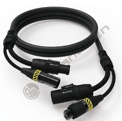 TRUE1 2-in-1 XLR Female and Male Powercon Hybrid Cable 3-Pin DMX Combi Black XLR3 Split Communication Cables