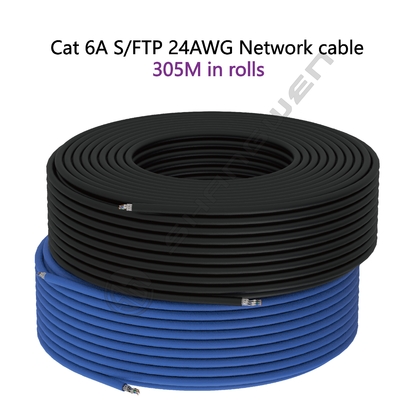 Blue Black 24awg FTP SFTP Shielded CAT6A Ethernet Network Cable 8 Conductor Patch Cord