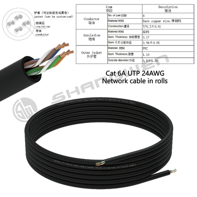 Cat6a 24awg UTP Cable PVC Jacket 4pair CE UL MultipleTwist 100% Oxygen-free Pure Copper Indoor Blue Black Ethernet Network