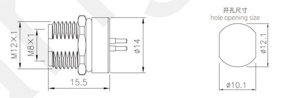Industrial Grade M8 Female Back Mount Socket(PCB,Screw M12*1) IP67