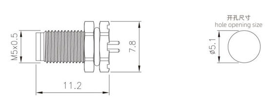 M5 Male Back Mount Socket Solder Screw M5*0.5 3/4pin 20A IP67 PCB M5 Circular Connector