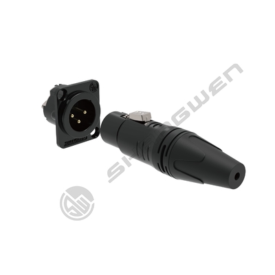 Indoor Panel Mount Chassis Microphone Mini XLR Audio Connector 3-Pin Male Socket Made of Zinc Alloy IP44 Rated D-Type Shape