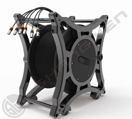 4x16A Multi-Channel Industrial Electrical Signal Sockets با 6 کانال و CAT6 SF/UTP Network Cord Retractable Cable Reel